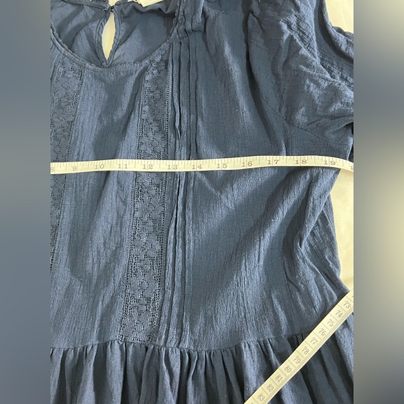 Natural Life Navy Blue Gauzy Cotton Lace Babydoll Short Sleeve Dress Size XL - Picture 8 of 9